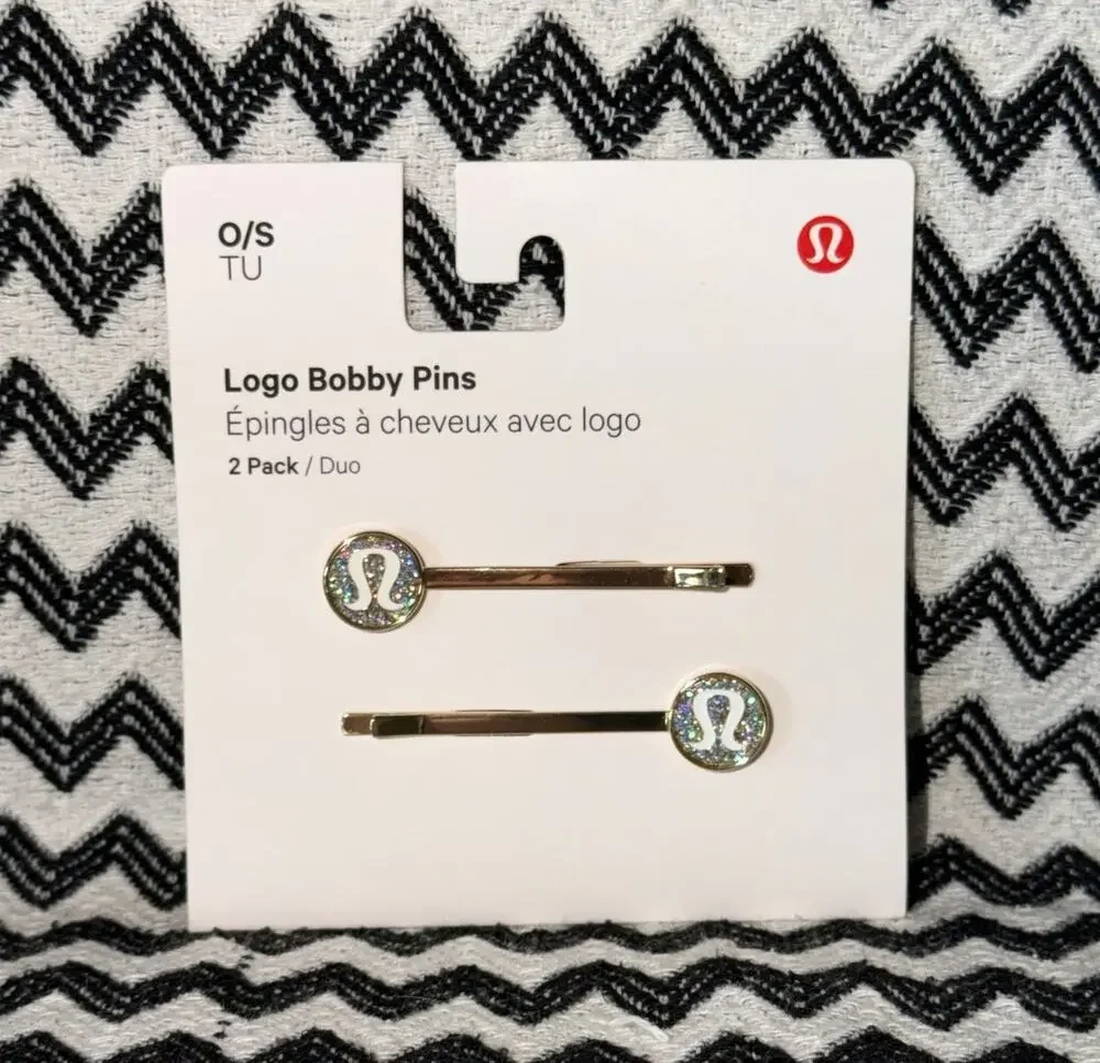 NEW lululemon SVCR/WHT/GOLD glitter logo bobby pins